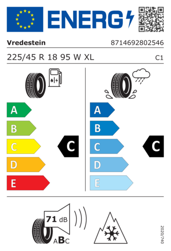 Vredestein 225/45R18 Wintrac pro+ XL 95W,Pot: C,Pri: C,Buka: 71dB