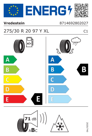 Vredestein 275/30R20 Wintrac pro+ XL 97Y,Pot: E,Pri: B,Buka: 71dB