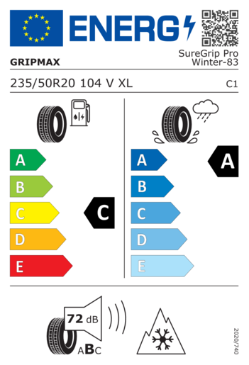 Gripmax 235/50R20 Pro winter XL 104V,Pot: C,Pri: A,Buka: 72dB