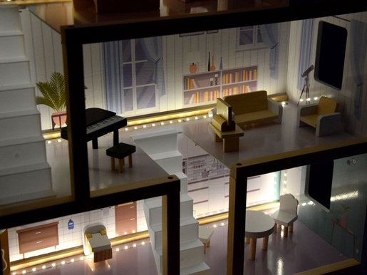 Drvena kućica za lutke s namještajem Boho