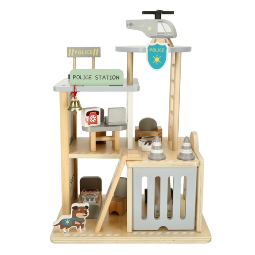 Drvena policijska postaja + policijski automobil i helikopter