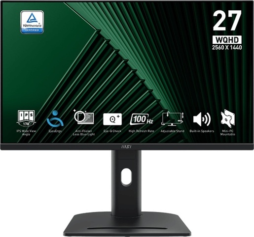 MSI monitor PRO MP275QPG, 27" IPS, WQHD, 100Hz, 1ms, Adaptive Sync, 2xHDMI, DP, zvučnici