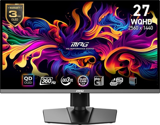 MSI monitor MPG 271QRX, 27" QD-OLED, WQHD, 360Hz, 0.03ms, FreeSync Premium Pro, 2xHDMI, DP, USB-C, HDR True Black 400, pivot