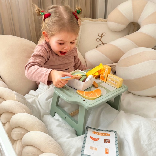 Woopie zeleni set za doručak s pladnjem i priborom, pastelni servis