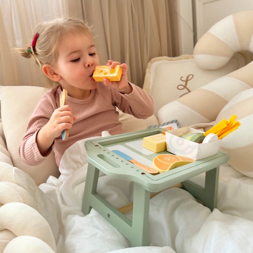 Woopie zeleni set za doručak s pladnjem i priborom, pastelni servis