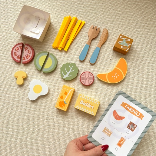 Woopie zeleni set za doručak s pladnjem i priborom, pastelni servis