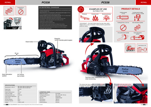 SCHEPPACH benzinska motorna pila PCS38, 37.2 cc, 35 cm
