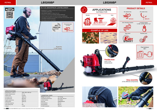 SCHEPPACH leđni puhač LB5200BP, 51.7 cc, 1,4kW, 295 km/h