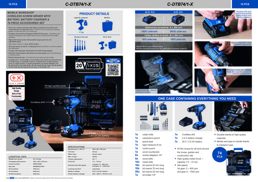 SCHEPPACH aku bušilica/odvijač MW + pribor, 1 x 2.0Ah