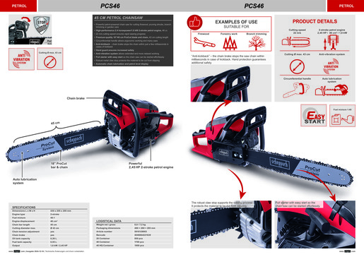 SCHEPPACH benzinska motorna pila PCS46, 46 cc, 45 cm