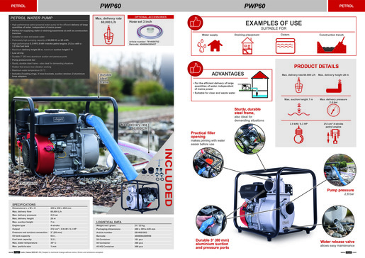 SCHEPPACH benzinska pumpa PWP60, protok 60000 L/h