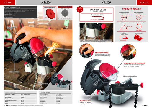 SCHEPPACH oštrač lanca KS1200, 220 W, kotač 100 mm