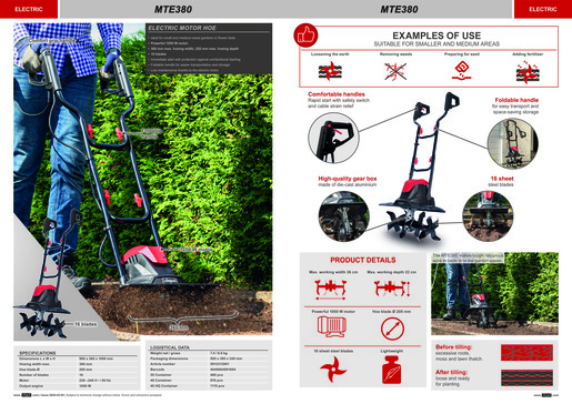 SCHEPPACH električna kopačica MTE380, 1050 W, širina 36 cm