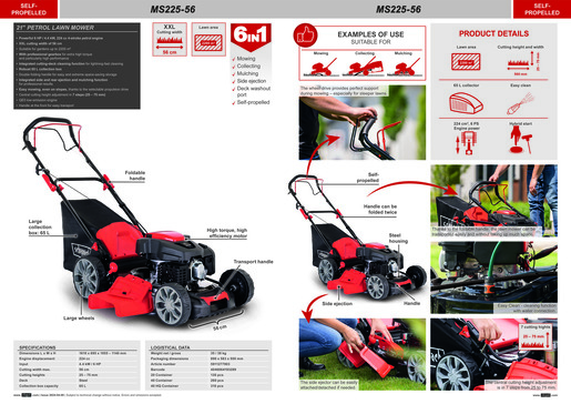 SCHEPPACH samohodna benzinska kosilica MS225-56, 4,4kW, 56 cm, 65 L košara