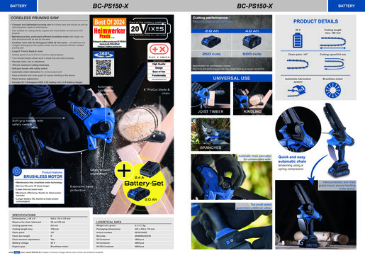SCHEPPACH akumulatorska pila BC-PS150-X + baterija 2.0Ah + punjač 2,4Ah, 150 mm