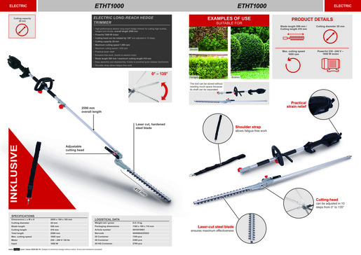 SCHEPPACH električne teleskopske škare ETHT1000, 1000 W, duljina reza 410 mm