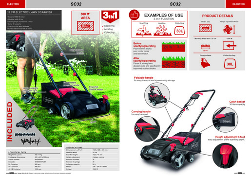 SCHEPPACH električni prozračivač SC32, 1500 W, radna širina 32 cm