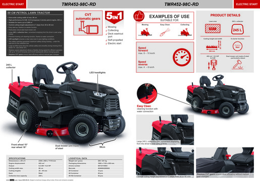 SCHEPPACH vrtni traktor TMR452-98C-RD, širina reza 98 cm, motor 452 cc