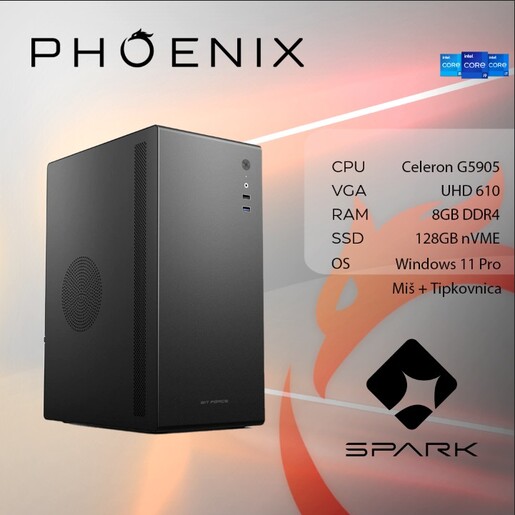 Računalo Phoenix SPARK X-125 Intel Celeron G5905/8GB DDR4/NVME SSD 128GB/500W/Windows 11 PRO + poklon miš i tipkovnica