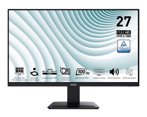 MSI monitor PRO MP273A, 27" IPS 100Hz, VGA, HDMI, DisplayPort, zvučnici