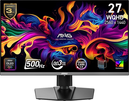 MSI 27" gaming monitor MAG 272QP QD-OLED X50, QHD, 500Hz, QD-OLED