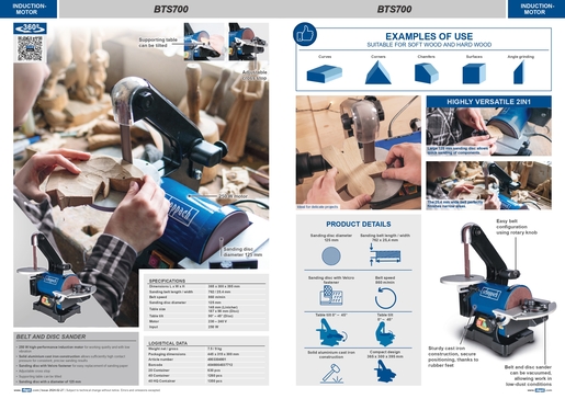 SCHEPPACH tračna brusilica s trakom i diskom BTS700, 250W, Ø 125 mm, 2850 okretaja/min.