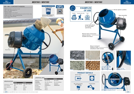 SCHEPPACH miješalica za beton MIX180, 800W, 230V, 50Hz, 180L
