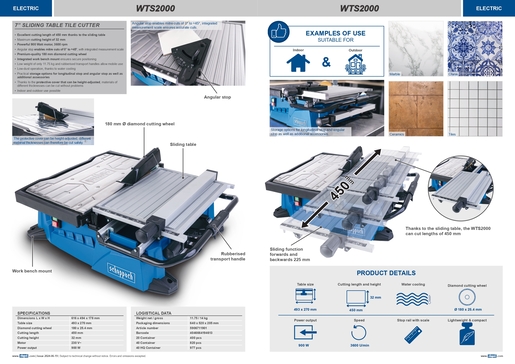 SCHEPPACH rezač pločica s kliznim stolom WTS2000, 900W, visina rezanja 32mm, duljina rezanja 450mm