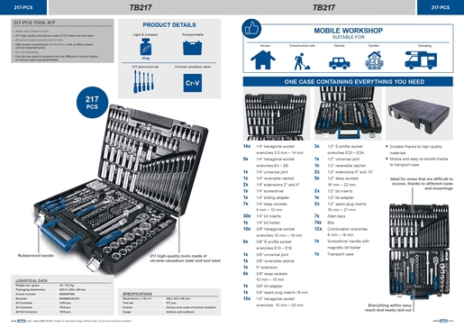 SCHEPPACH kutija za alat TB217 + set alata od 217 dijelova
