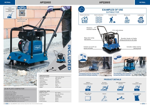SCHEPPACH vibracijska ploča HP2200S, 6,5KS, 102kg, 25000N, 550x440mm