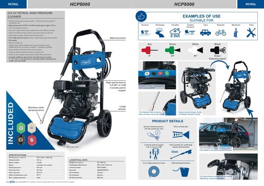 SCHEPPACH benzinski visokotlačni perač HCP5000, 5,9 KS / 4,3 kW, 241 bara, 9,2m crijevo