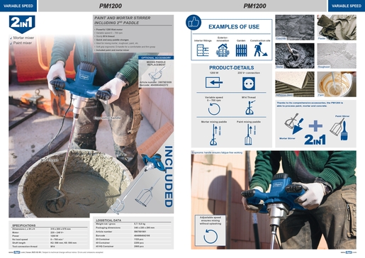 SCHEPPACH ručni mikser PM1200, 1200W, 700 okretaja/min.