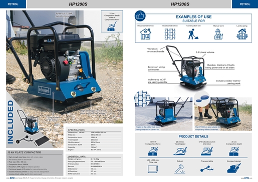 SCHEPPACH vibracijska ploča HP1200S, 6,5KS, 60kg, 15000N, 450x350mm