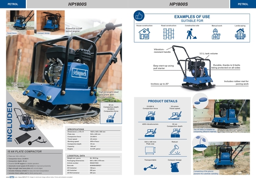 SCHEPPACH vibracijska ploča HP1800S, 6,5KS, 88kg, 15000N, 550x440mm
