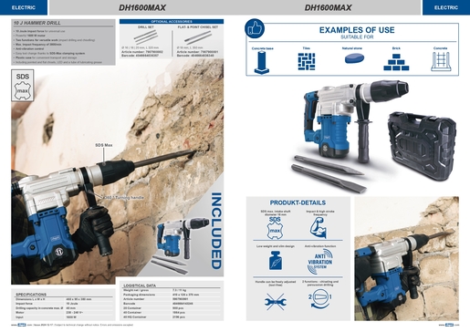 SCHEPPACH čekić bušilica DH1600MAX, 1600W, 10J, 3800 otkucaja/min.