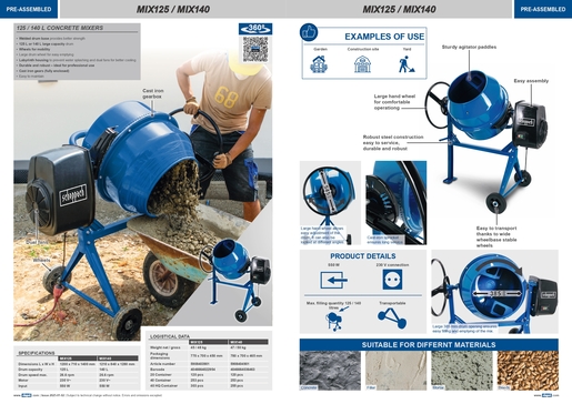 SCHEPPACH mješalica za beton MIX125, 550W, 230V, 125L, 1200x710x1400mm