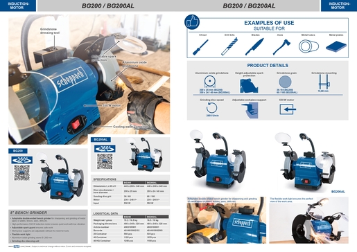 SCHEPPACH dvostruka brusilica BG200AL, 550W, 230V, 50Hz, 200mm