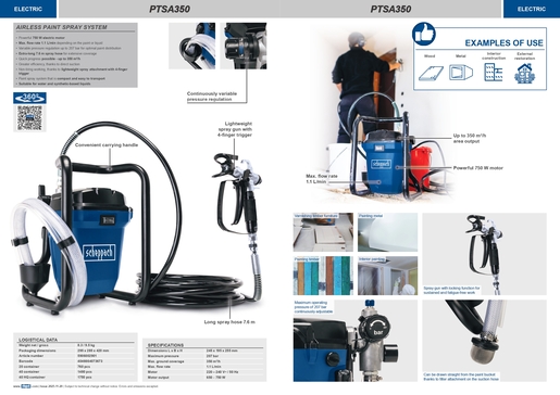 SCHEPPACH sustav za prskanje boje PTSA350, 750W, 1,1L/min, 207 bara, crijevo 7,6m
