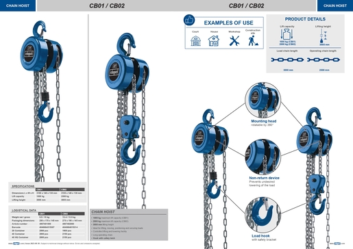 SCHEPPACH lančana dizalica CB02, nosivost 2000kg, visina dizanja 3m, radni lanac 2,5m