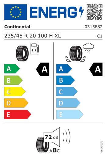 Continental 235/45R20 EcoContact 6 q seal (+) fr xl 100H,Pot: A,Pri: A,Buka: 72dB
