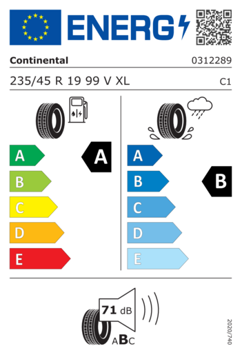 Continental 235/45R19 EcoContact 6 q fr xl 99V,Pot: A,Pri: B,Buka: 71dB