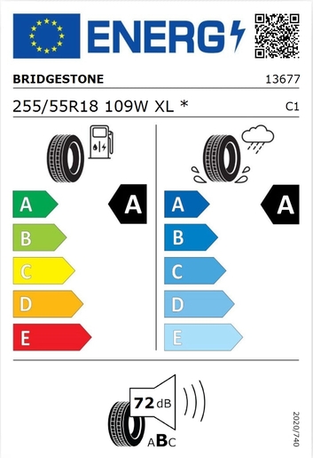Bridgestone 255/55R18 ALENZA 001 109W XL * , Pot: A, Pri: A, Buka: 72 dB