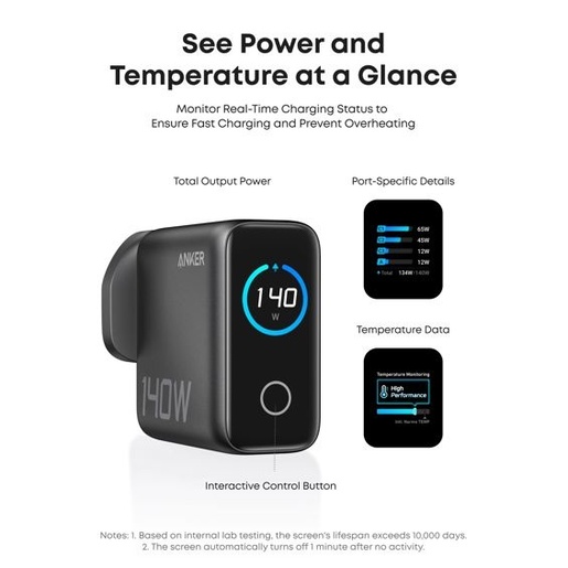 Anker Laptop Charger kućni punjač, 3xUSB-C, 1xUSB-A, PD 3.1, 140W, crni