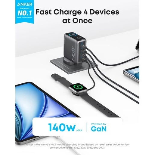 Anker Laptop Charger kućni punjač, 3xUSB-C, 1xUSB-A, PD 3.1, 140W, crni