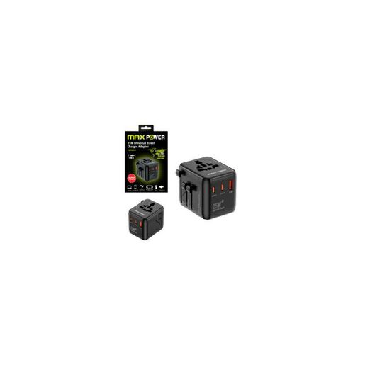 MM univerzalni putni adapter, 1005DCR Gan 2xPD Type C, 1x USB Type A, 25W, crni