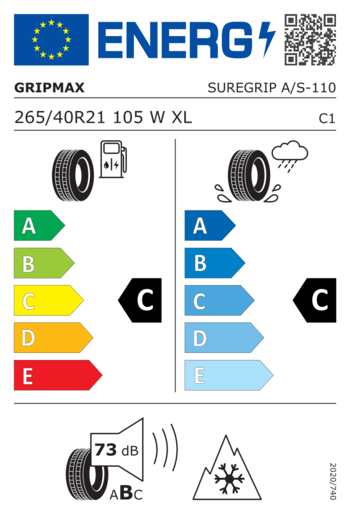 Gripmax 265/40R21 Suregrip AS XL 105W,Pot: C,Pri: C,Buka: 73dB