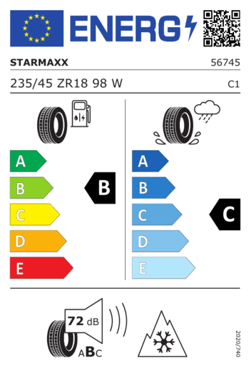Starmaxx 235/45R18 98W XL MAXX OUT ST582 TL, Pot: B, Pri: C, Buka: B 072 dB