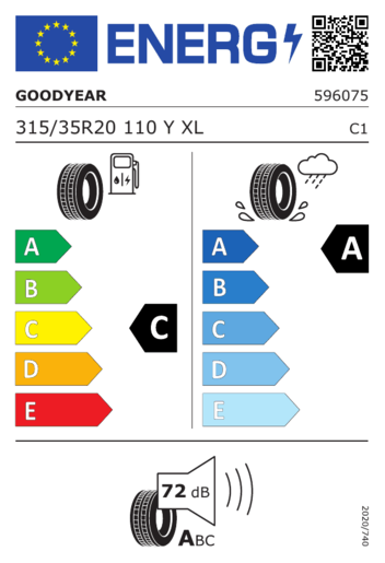Goodyear 315/35R20 110Y Eagle F1 Asymmetric 6 XL FP, Pot: C, Pri: A, Buka: A 072 dB