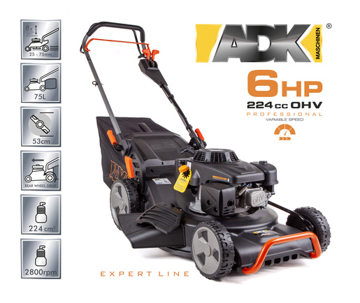 ADK Professional samohodna motorna kosilica P53SHLD4, 6.1 KS, 3000 o/min, 530mm, 75 L
