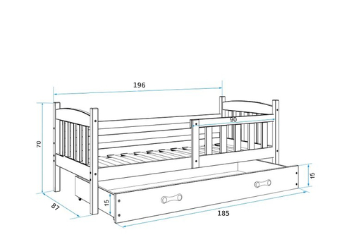 Drveni dječji krevet Kubus s ladicom - bijeli - 190x80 cm - Gratis  8cm madrac